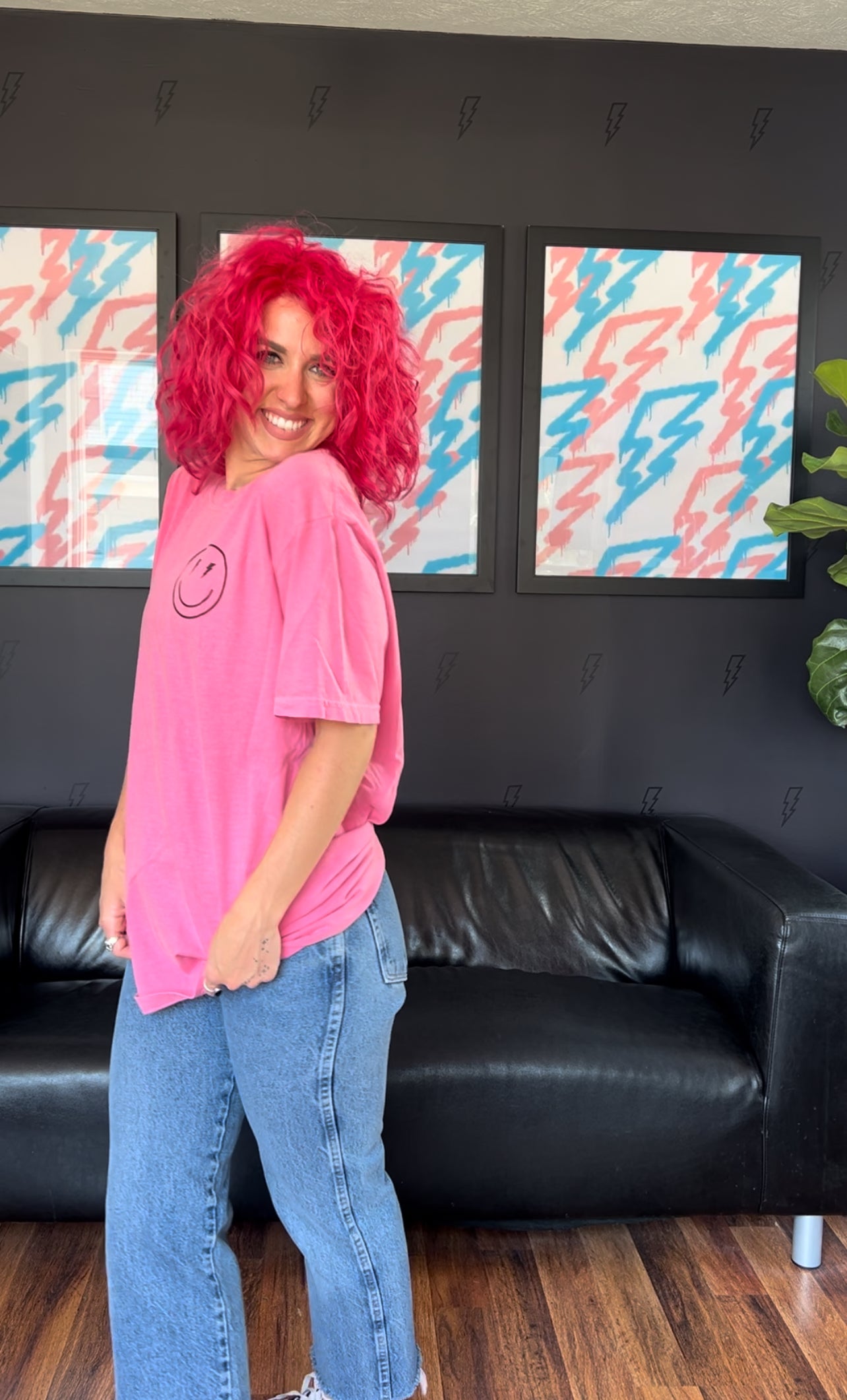 Pink Smiley Checkered Tee is