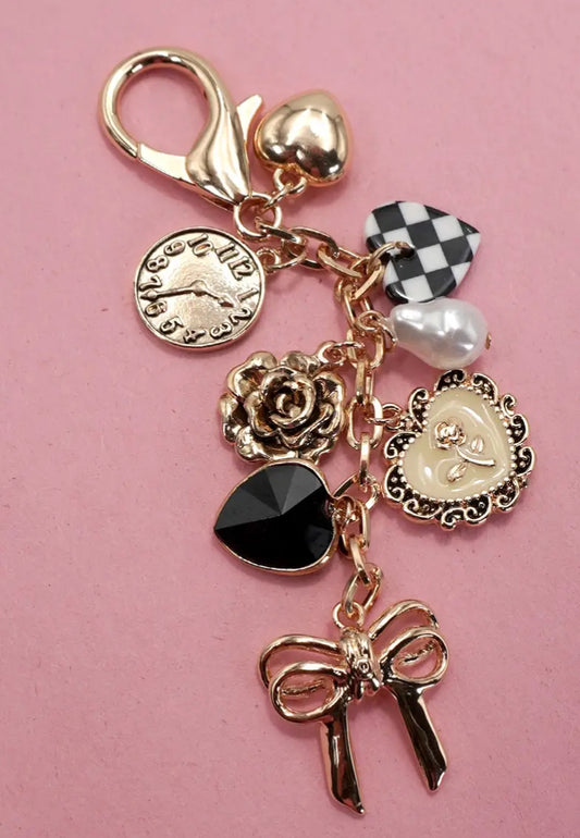 Bow Checker Heart Flower Bag Charm