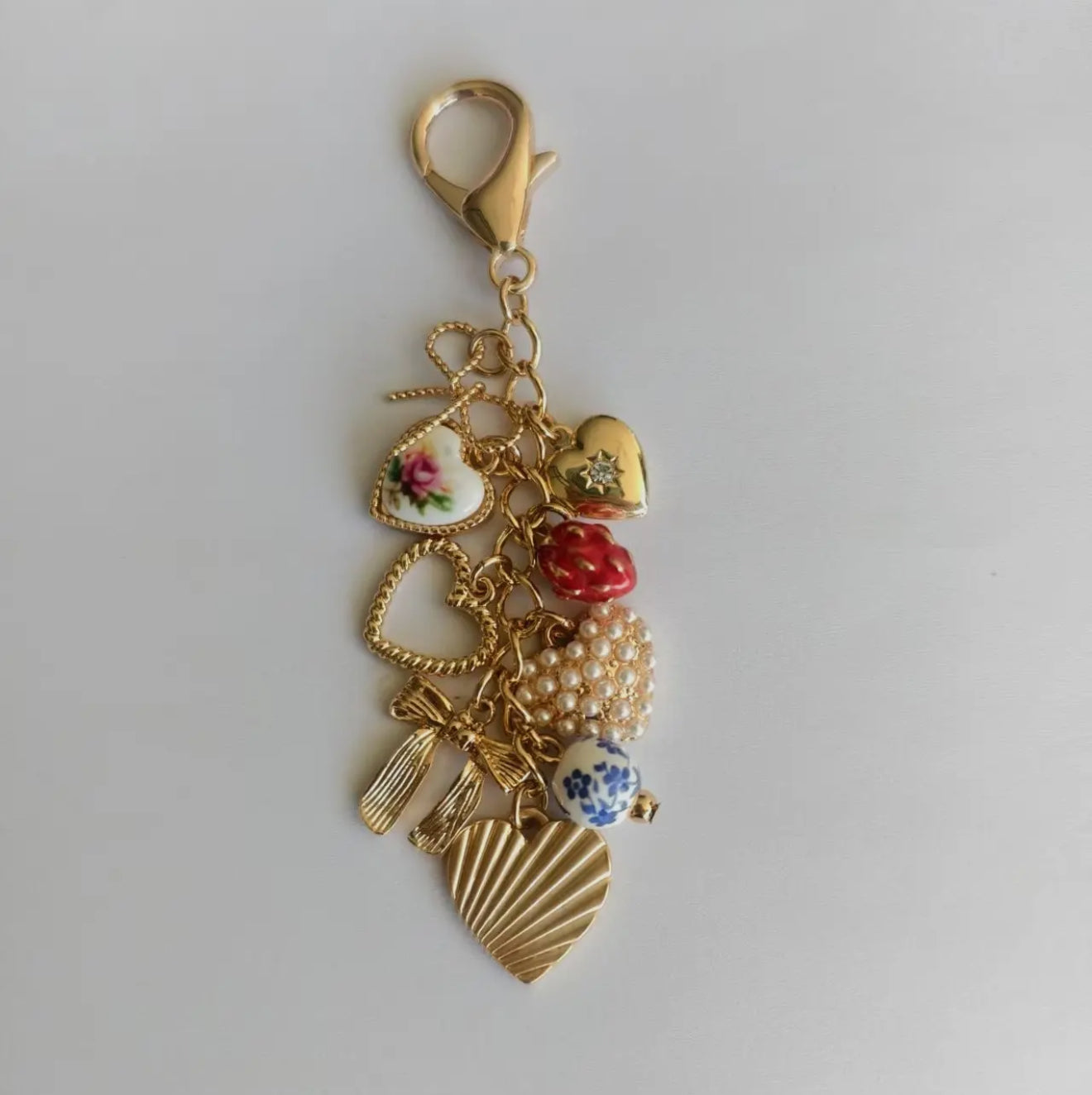 Strawberry & Daisy Heart Keychain Charm