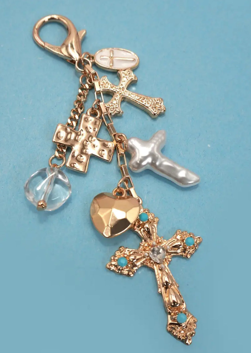 Bag Charm - Western Heart Pearlized Cross