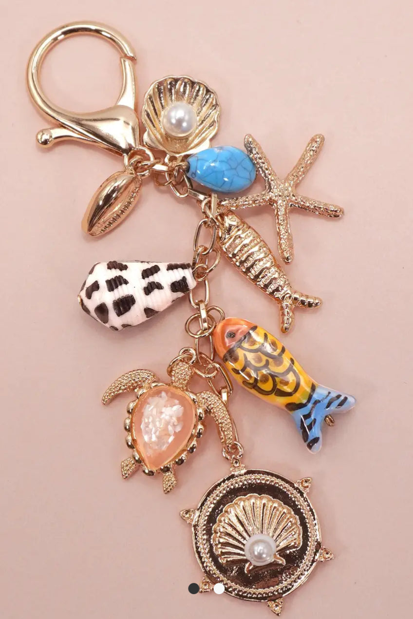 Bag Charm - Ocean Porcelain Fish Sea Shell Starfish
