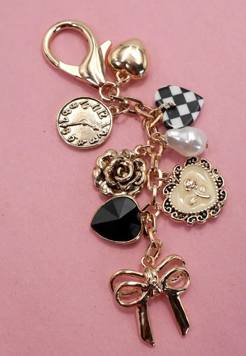 Bow Checker Heart Flower Bag Charm