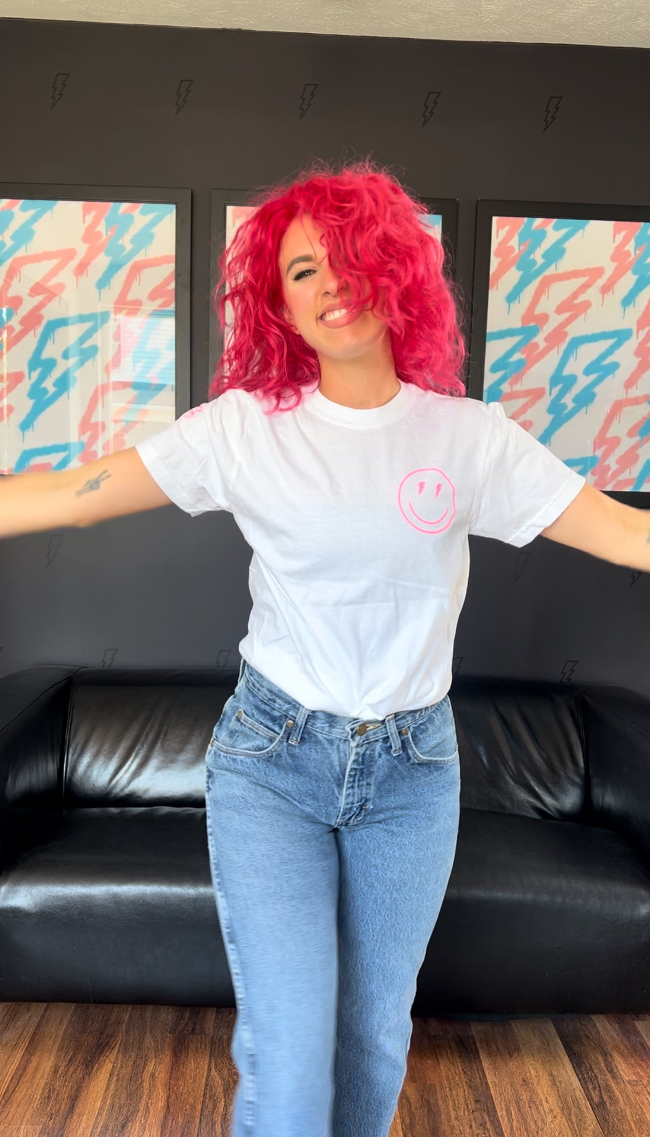 White/Pink Checkered Smiley Tee